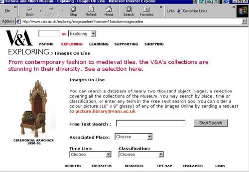 Images Online interface from V&A website