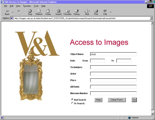 Access to Images Advanced Search screen