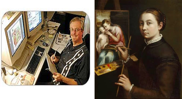computer artist at work/ anguissola's self-portrait