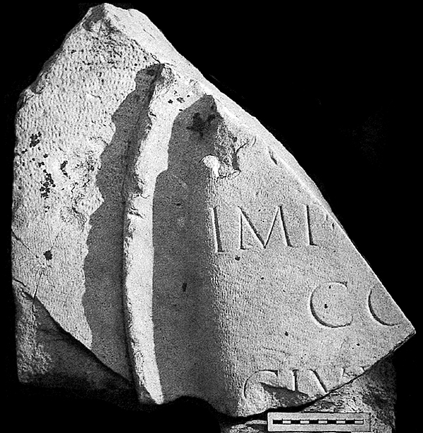 Fragmentary relief of the clupeus virtutis from the Mausoleum Augusti